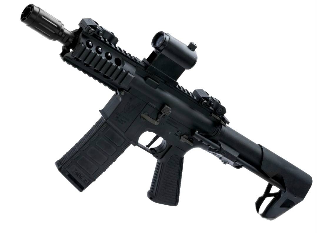 King Arms M4 PDW SBR NEGRA Airsoft AEG Rifle Material polimero cañon 15cm (No incluye Mira) 