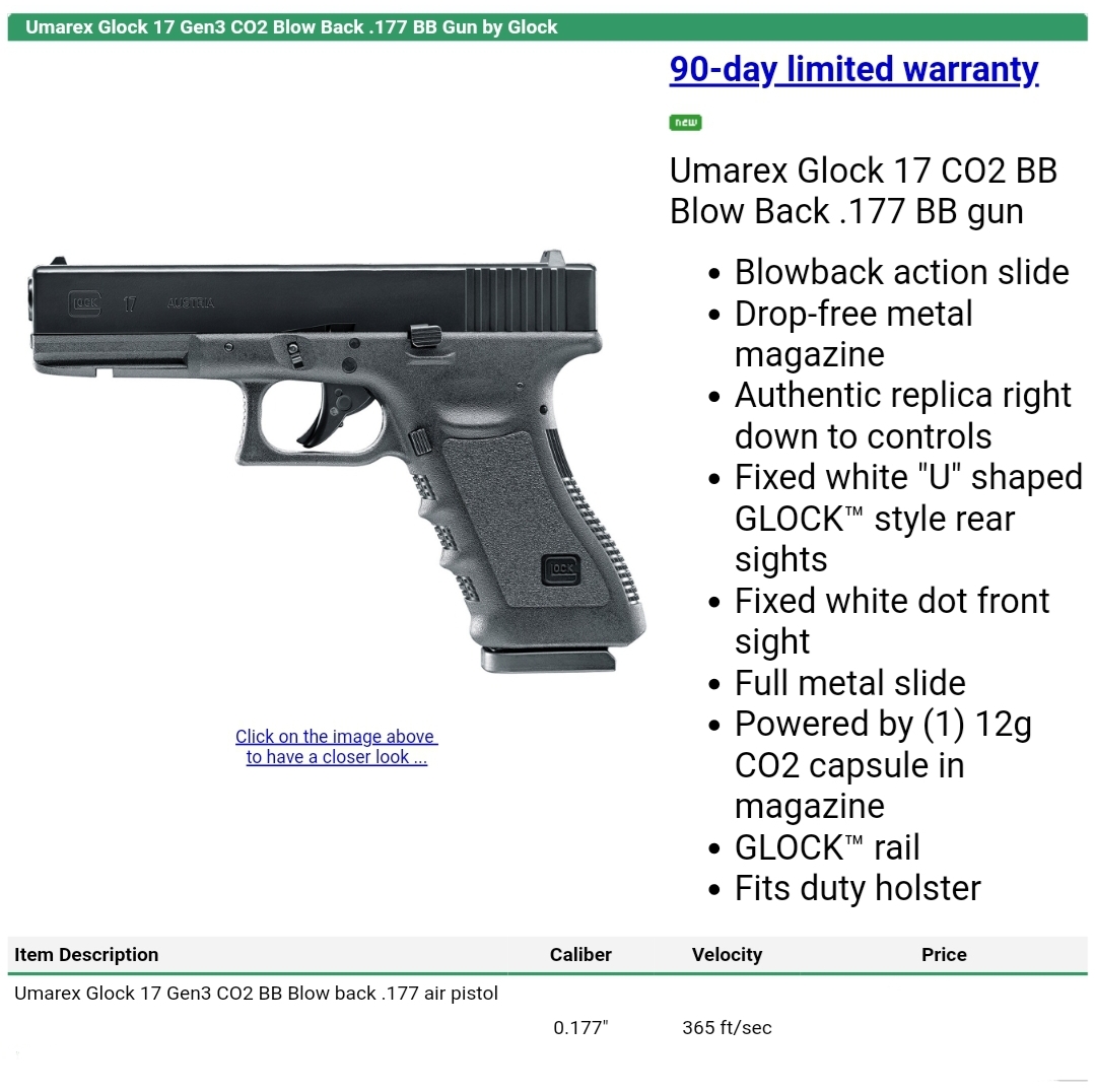 Glock 17 Gen3 Blowback Ful Metal 4.5mm /.177 + alimentadora extra