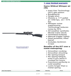 Gamo Wildcat Whisper IGT 1350fps .177/4.5mm Incluye Mira